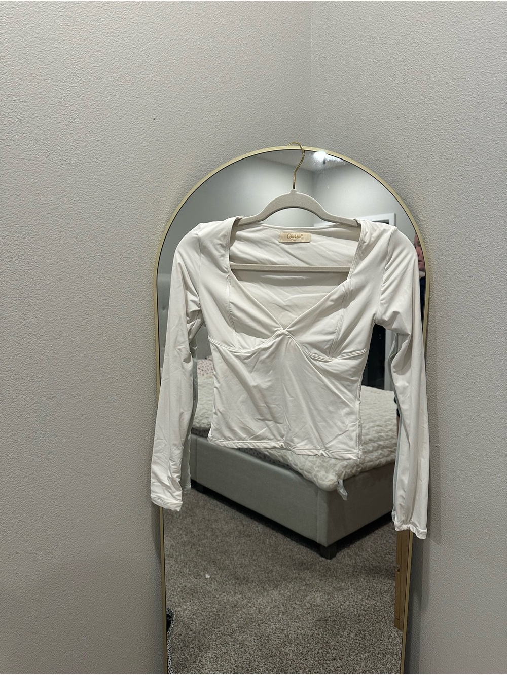 White Long-Sleeve Twist Front Top